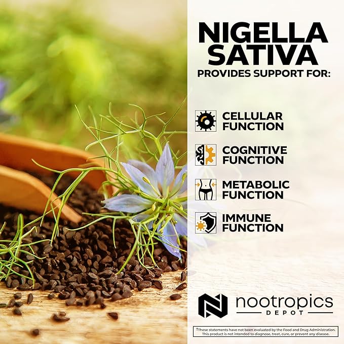 Nootropics Depot Nigella Sativa Extract Capsules | 200mg | 120 Count | Minimum 10% Thymoquinone Content | Black Seed Oil Extract | Supports Brain Health, Memory, Liver Health, and Immune Function