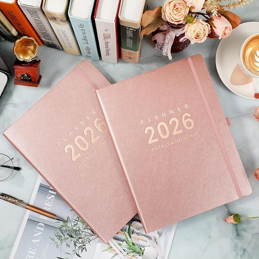 2026 Planner - Jan 2026 - Dec 2026, 2026 Planner Weekly and Monthly, 8.5" x 11", Pen Holder, Calendar Stickers, Pocket, 25 Notes Pages, Faux Leather Cover, A4 Premium Paper - Pink