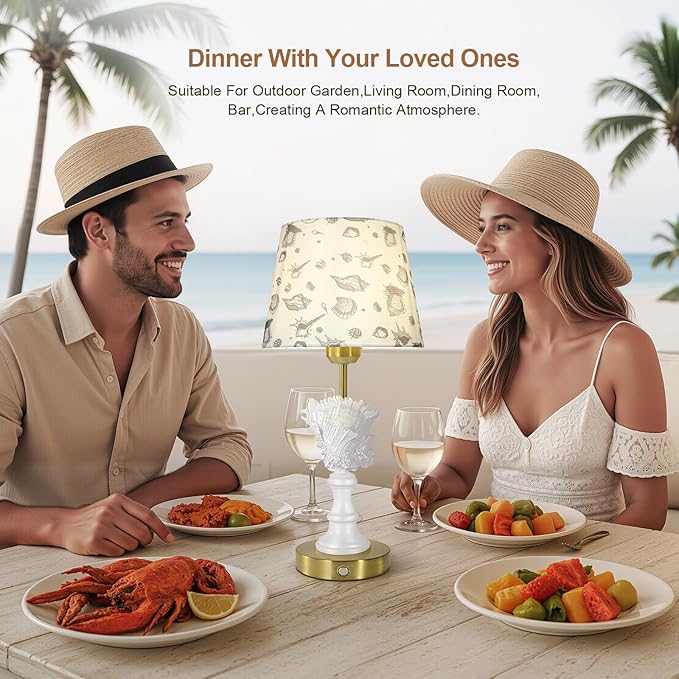 Conch Shell Rechargeable Lamp, Cordless Lamps, 4400mAh Battery Powered Lights, Night Light, Linen Shade, Touch Switch,Wireless Lamp for Nightstand, Home, Office, Room Decor(Bulb Included)