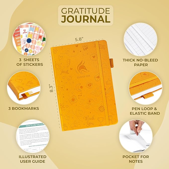 Clever Fox Gratitude Journal – Happiness, Positivity & Affirmation Daily Journal – Inspirational Daily Notebook – 3 Months, A5 (Amber Yellow)