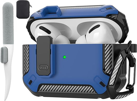 Maxjoy for AirPods Pro Case Cover with Lock, AirPods Pro 1st Generation Case for Men Military Rugged Protective Cover with Keychain Compatible with Apple AirPod Pros 2019 Front LED Visible, Blue