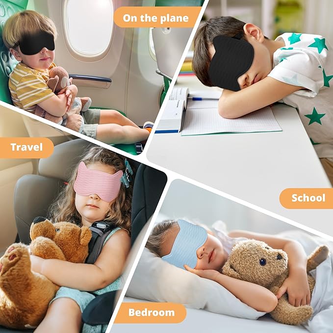 3D Kids Sleep Eye Mask: 3D Contoured Cup Sleeping Masks, Blindfold Sleep Eye Cover with Adjustable Strap, Memory Foam Lightweight Night Eyeshade for Boys Girls Teens (Orange)