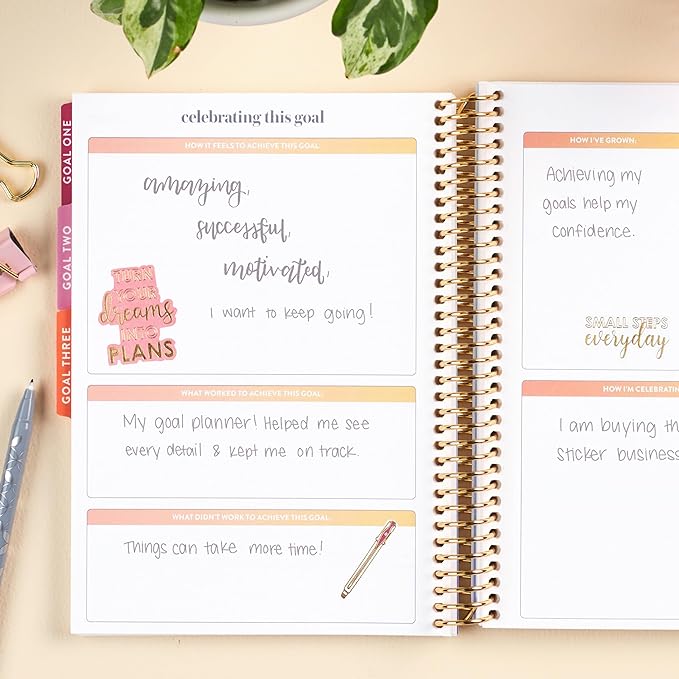Erin Condren A5 Spiral Bound Goal Setting Planner – Metallic Abstract Circles - 4 Tabs with 160 Pages for Goal and Action Planning Inc. Steps, Weekly Check-in, Celebration Pages & More