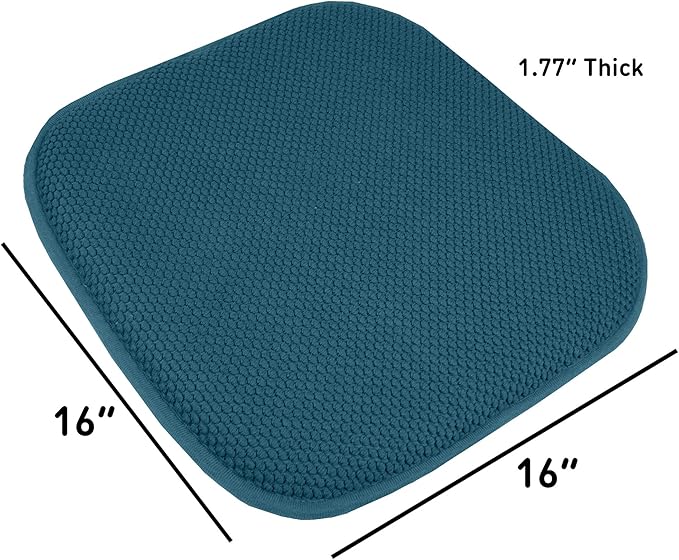 Sweet Home Collection Chair Cushion Memory Foam Pads Honeycomb Pattern Slip Non Skid Rubber Back Rounded Square 16" x 16" Seat Cover, 4 Pack, Peacock Blue