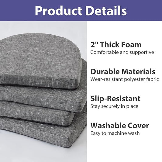 Chair Cushions for Dining Chairs with Ties and Removable Cover, Dining Kitchen Chair Pads with Non-Slip Bottom, High-Resilience Indoor Seat Cushions, 16'' x 16'' x 2'', Set of 4, Dark Grey