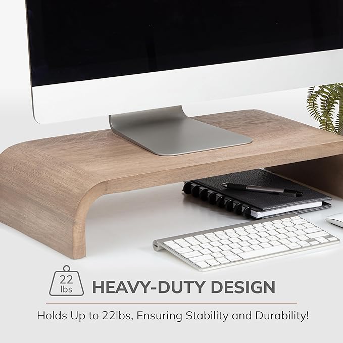 Anji Mountain Wood Monitor Stand Riser Desk Desktop Organizer Table for Home, Office Workspace, Laptop Riser, Ergonomic Design Stand for Gaming Setup, Biscotti