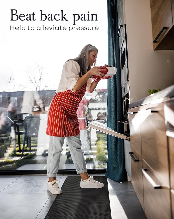 Anti-Fatigue Kitchen Mat Set – 2-Piece Memory Foam Cushioned Mats for Standing – Black, 18×30 & 18×60, 0.4 in Thick, Waterproof, Non-Slip – Homergy