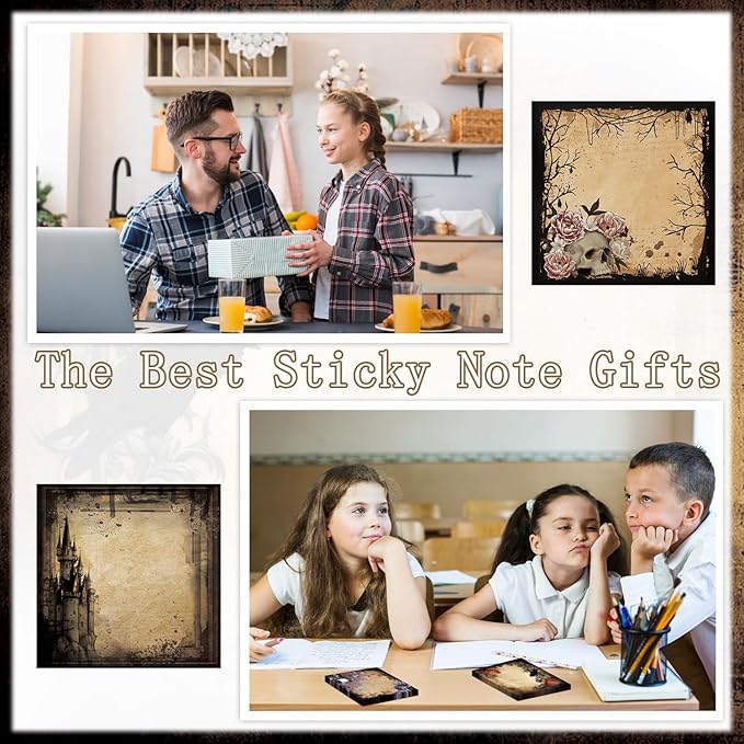 Gothic Sticky Notes Gifts - 9 Pack Gothic Sticky Notes 3x3 Goth Office Supplies Goth Style Design Self-Stick Notepads Creepy Spooky Memo Post Pads School Office Supplies 450 Sheets