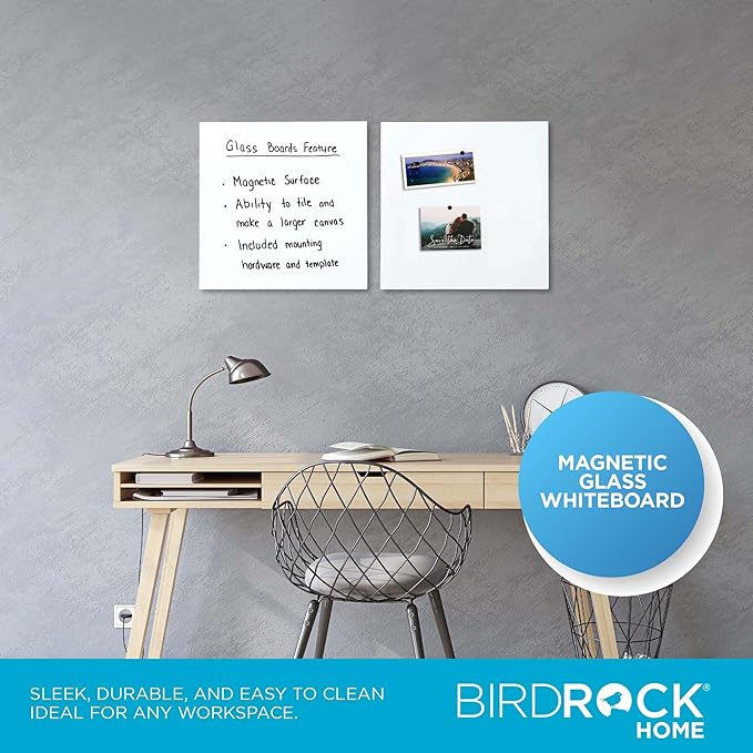 BIRDROCK HOME Magnetic Glass Dry Erase Board – Frameless Whiteboard for Office, Home, Classroom – Writing and Drawing Board with Magnets, Markers and Holders – Modern Acrylic Mount – White - 2 Pack