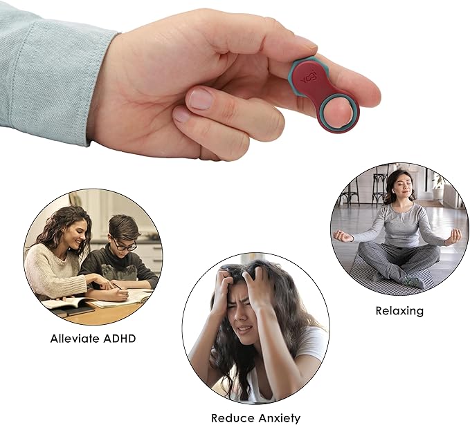 Yogi Fidget Toy – Silent Sensory Spinner for Adults & Kids – Stress Relief Fidgets for ADHD, Anxiety – Fidget Toys for Adults – Includes 5 Finger-Fit Rings – Work, School & Travel – Lava