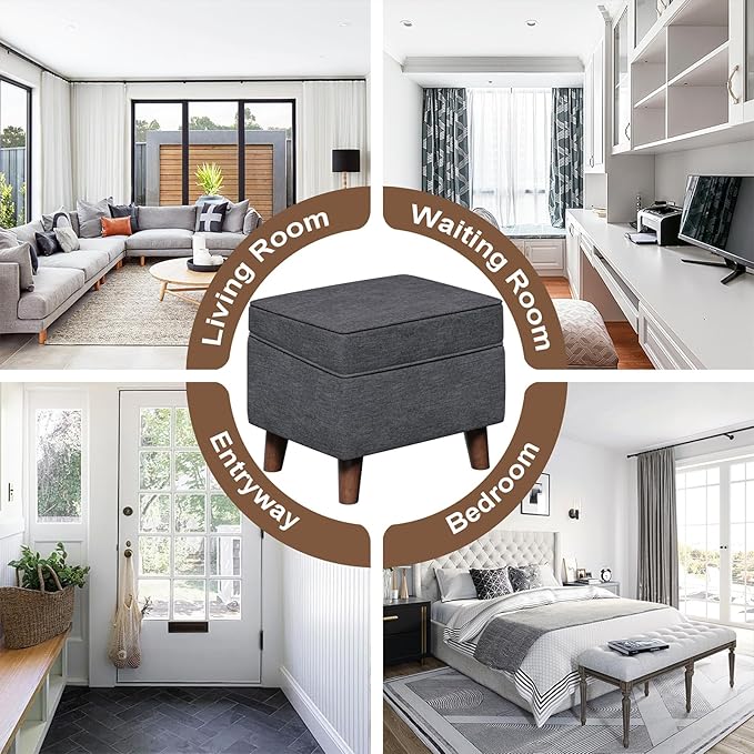 Storage Ottomans with Adjustable Cover, BOGO, Step Stool, Footrest and Seat, Ottoman Foot Rest Set for Living Room, Bedroom, Dorm, Light Gray