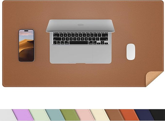AFIING Dual-Sided Desk Pad, Natural Cork & PU Leather, Desk Mat Protector Non-Slip, Waterproof, Easy Clean,Large Mouse mats for Office and Home Work(Brown, 31.5"x17")