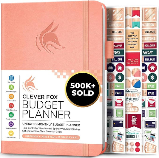 Clever Fox Budget Planner - Expense Tracker Notebook. Monthly Budgeting Organizer, Finance Logbook & Accounts Book, Bill Tracker, A5 (Peach Pink)