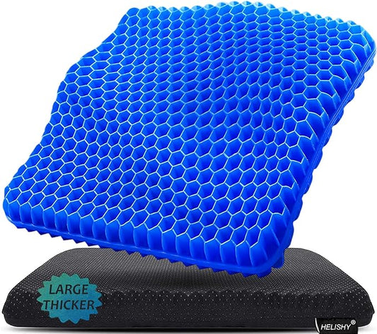 Gel Seat Cushion for Long Sitting Pressure Relief (Super Large & Thick) - Non-Slip Gel Chair Cushions for Back,Sciatica,Tailbone Pain Relief - Seat Cushion for Office Desk Chair,Car Seat,Wheelchair