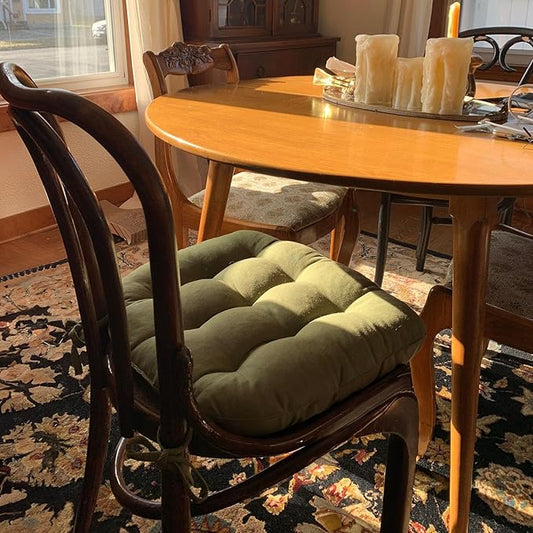 Barnett Home Decor Cotton Duck Dark Sage Green Dining Chair Pad with Ties - 15 x 17 Size Small Chair Cushion - Latex Foam Fill - Machine Washable, 100% Cotton, Made in USA (Boxwood/Small)