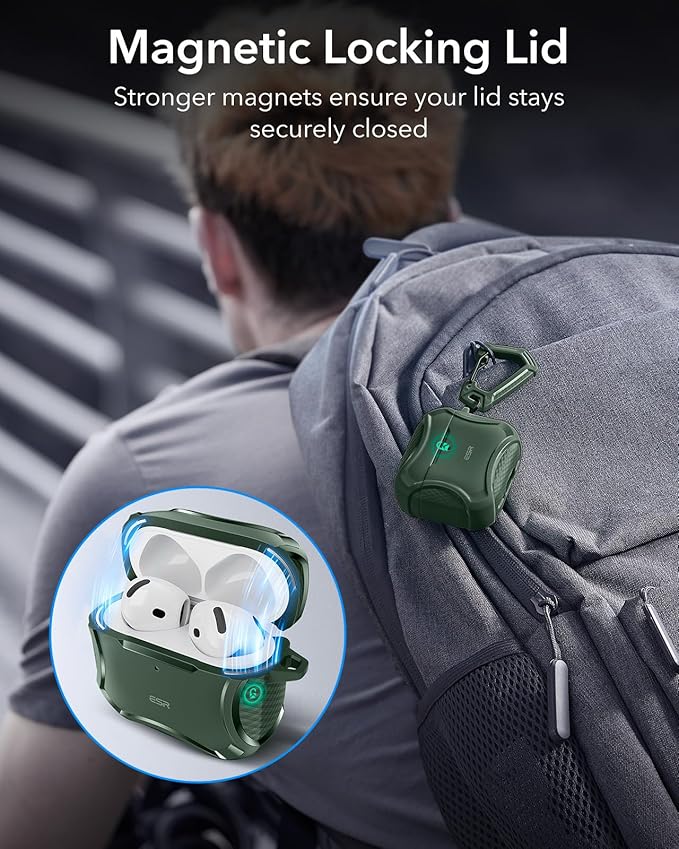 ESR for AirPods 4 Case, Compatible with AirPods 4th Generation Case (2024), Compatible with MagSafe, Powerful Drop Protection, Magnetic Lid, Cyber Series, Green
