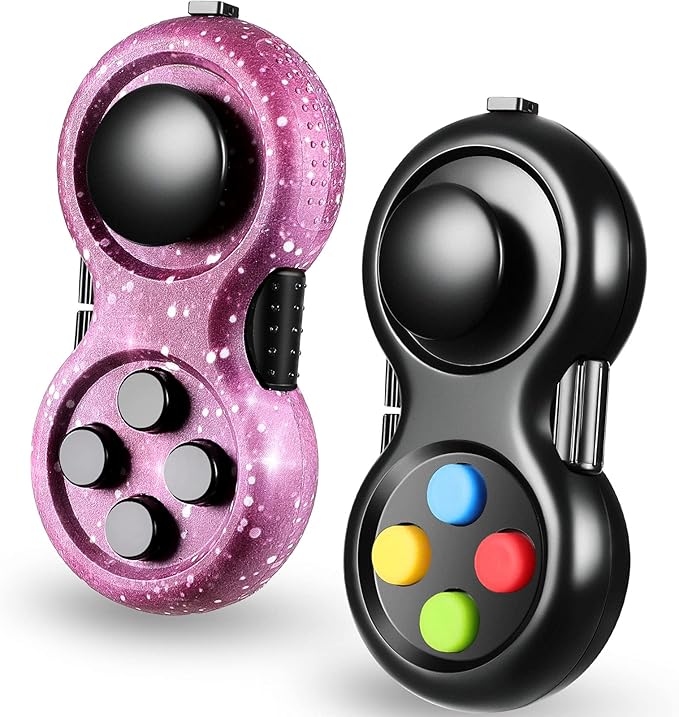 Skylety 2 Pcs Fidget Toys for Adults Fidget Pad Christmas Basket Stuffers Stress Relief Cube Clicker Controller Sensory Educational Toy for ADHD Autism Spinner(Starry Purple and Black Style)