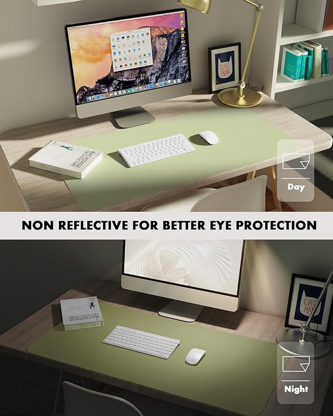 YSAGi Double-Sided Desk Pad, 31.5"x15.7" Leather Desk Mat, Eco Cork Desk Pad Protector,Large Mouse Pad,Waterproof Desk Blotter for Office/Home (Matcha Green/Cork)