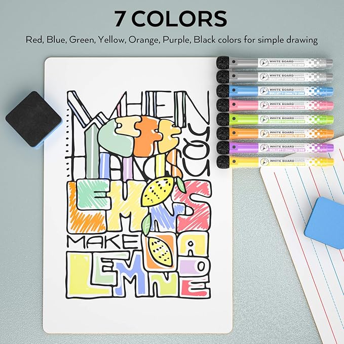 Nicpro Dry Erase Lap Board 9 x 12 inches 2 Pack Ruled Kid Double Sided Blank & Lined Small Lapboard with 8 Pens, 2 Eraser, Learning Mini Whiteboard Portable for Student and Classroom Use