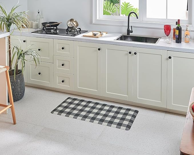 Anti Fatigue Kitchen Rugs Farmhouse Kitchen Mats for Floor,Cushioned Non-Slip Ergonomic Comfort Rug Standing Mat for Kitchen,Doing Dishes,Floor,Home,Office,Laundry,Plaid Black,17.3"x39"