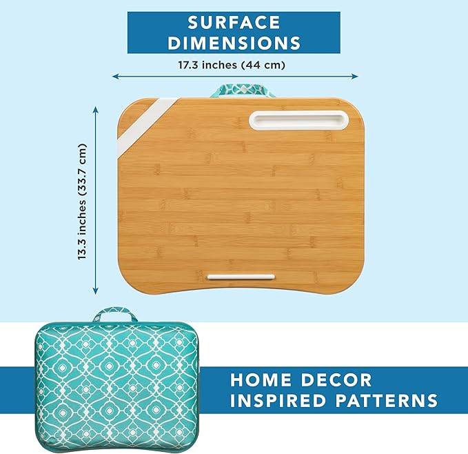 LAPGEAR Designer Lap Desk with Phone Holder and Device Ledge - Aqua Trellis - Fits up to 15.6 Inch Laptops - Style No. 45422