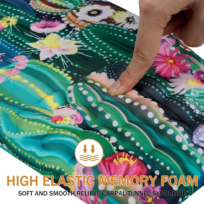 Ergonomic Mouse Pad Wrist Support,Upgrade Mousepad with Massage Design,Non-Slip PU Base Desktop Mouse Pads for Pain Relief, Computer, Office & Home,12 x 8 in（F-Abstract Cactus）