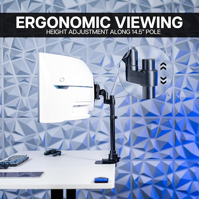 VIVO Clamp-on Single Ultra Wide Monitor Desk Mount, Low Profile Heavy Duty Adjustable Stand for 1 Ultrawide Screen up to 57 inches, 59.4 lbs Capacity, Black, STAND-V157C