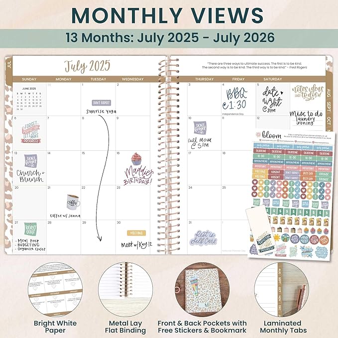 bloom daily planners 8.5" x 11" Academic Planner 2025-2026 (July 2025 - July 2026) - Weekly & Monthly Dated Agenda Organizer with Stickers & Tabs - Tan Leopard