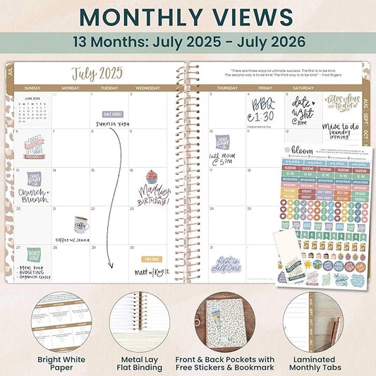 bloom daily planners 8.5" x 11" Academic Planner 2025-2026 (July 2025 - July 2026) - Weekly & Monthly Dated Agenda Organizer with Stickers & Tabs - Tan Leopard