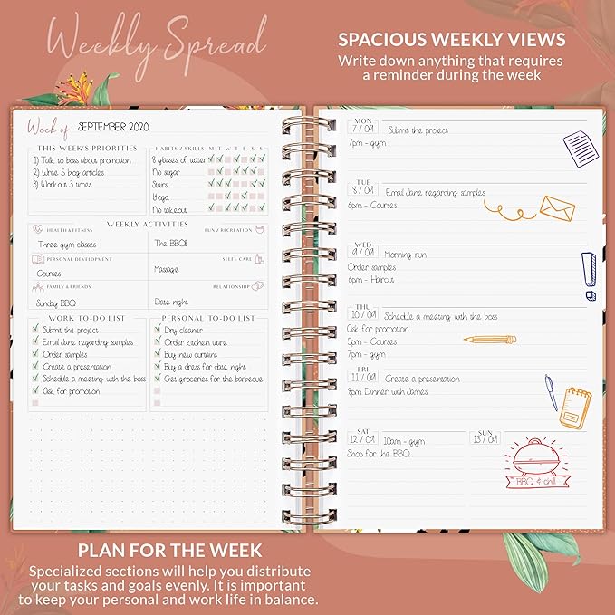 PLANBERRY Weekly Planner Premium – Undated Life Organizer & Budget Planner – Time Management, Goal Setting, To-Do List, Work-Life Balance & Habit Tracker – 6.9″ x 8.5″ (African Terracotta)