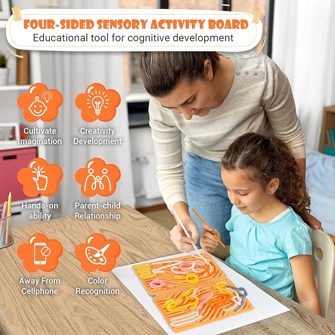 Sensory Activity Board, Four-Sided Silicone Sensory Fidget Toy, Promotes Parent-Child, Suitable for Autism, Calming, ADHD, Great for Children 3+ & Adultsand 25 (Light Orange)