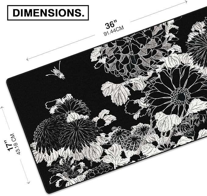 MPCO. Ukiyo-E Large Gaming Desk Pad - 36" x 17" Aeroglyde Fabric Chrysanthemums Desk Mats - Non-Slip, Washable, Smooth Glide for Precision Gaming & Work