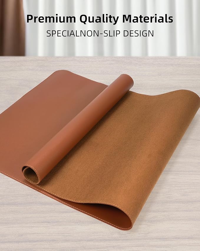 Large Leather Desk Mat - 48"x24" Office Desk Protector, Non-Slip PU Leather Mouse Pad, Waterproof Writing Pad for Office and Home (Brown)