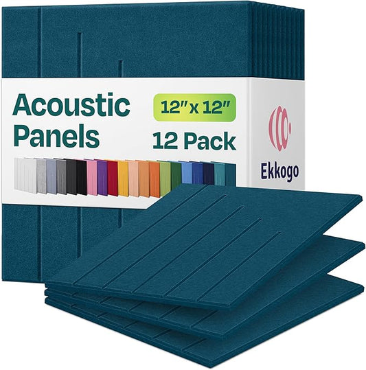Acoustic Panels 12-Pack Soundproof Wall Panels 12"x12"x0.4" Decorative Sound Dampening for your Home, Office, Studio, Bedroom & More with Unique LineWave Carving [Ocean Turquoise]