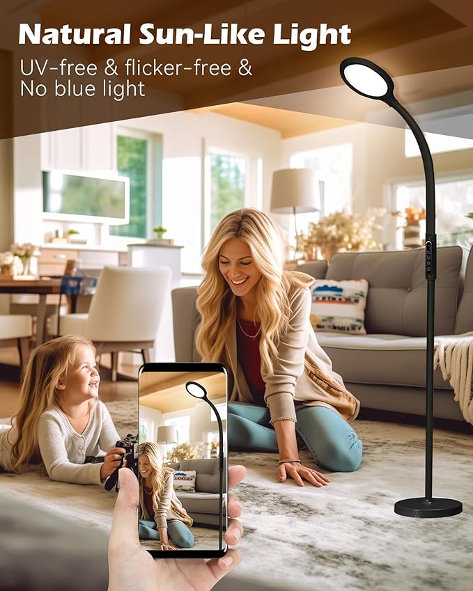 Aoife Light Therapy Floor Lamp, 11000 Lux Full Spectrum Sun Light Therapy Lamp, No UV Sunlight Lamp with 10 Color Temperatures and 10 Brightness Levels (Black)
