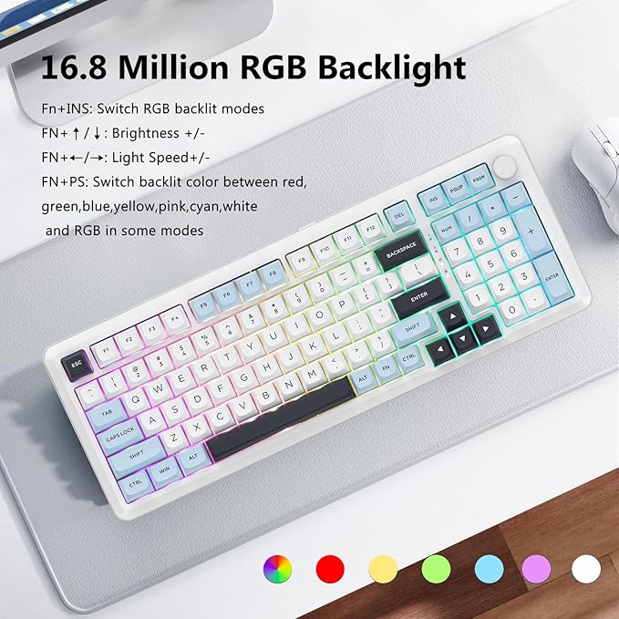 E-YOOSO Wireless Mechanical Keyboard, Creamy Sound, Bluetooth/2.4GHz/USB-C Hot Swappable Custom Gaming Keyboard, Pre-lubed Linear Switches, RGB Backlit, Knob Control for PC/Tablet/PS/Xbox