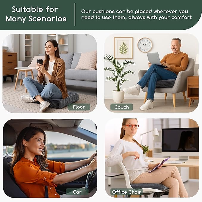 HIGOGOGO Tufted Corduroy Recliner Seat Cushion for Elderly, High Density Foam Large Square Seat Cushion for Recliner Chair, Floor Pillow, Office Chair, Car, No Pressure on Thighs, 20x20x4