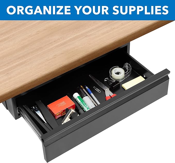 Mount-It! Under Desk Pull-Out Drawer Kit with Smooth Sliding Track | Office Storage Organizer | Mounts to Desktops Tables and Workbenches Over 0.71 Inches Thick | Matte Black