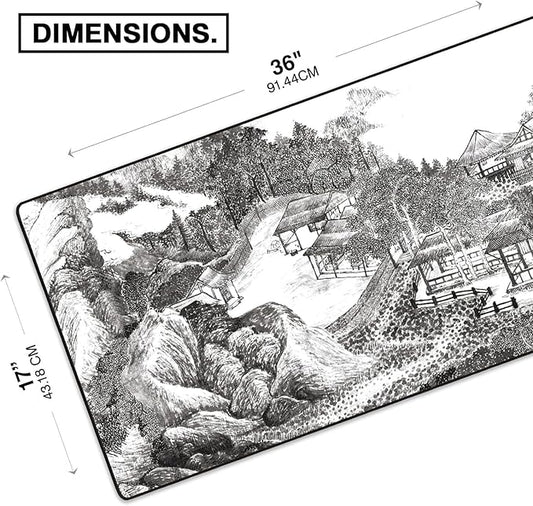 MPCO. Ukiyo-E Large Gaming Desk Pad - 36" x 17" Aeroglyde Fabric Whiling Away Desk Mats - Non-Slip, Washable, Smooth Glide for Precision Gaming & Work