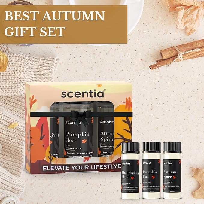 Fall Essential Oils for Diffuser with 3 Cozy Scents: Autumn Spice, Thanksgiving Blend & Pumpkin Boo - 20ml Aromatherapy Oils for Home, Candles & DIY - Perfect Fall Gift