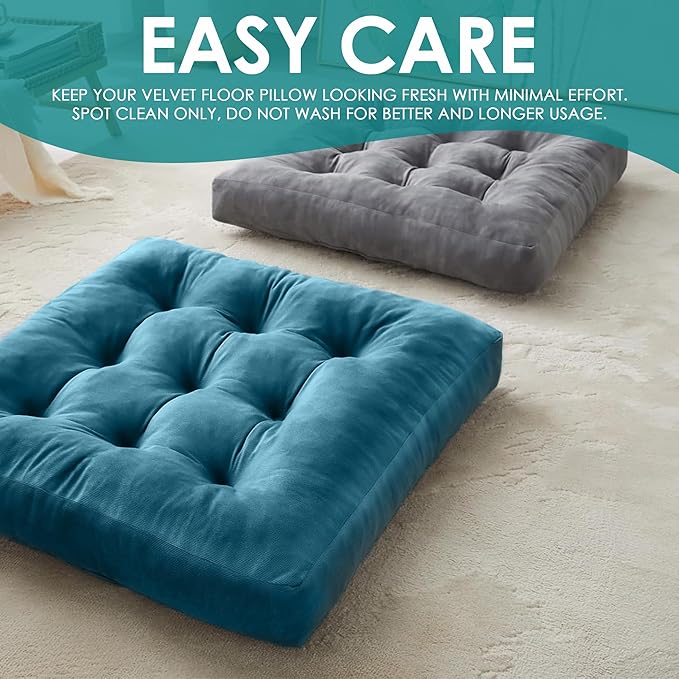 NEST & LOOM Floor Cushions - Floor Chair Pillow, Meditation Cushion, Square Large Floor Pillow, Solid Thick Tufted Floor Pillow - Yellow - 21.65" x 21.65"