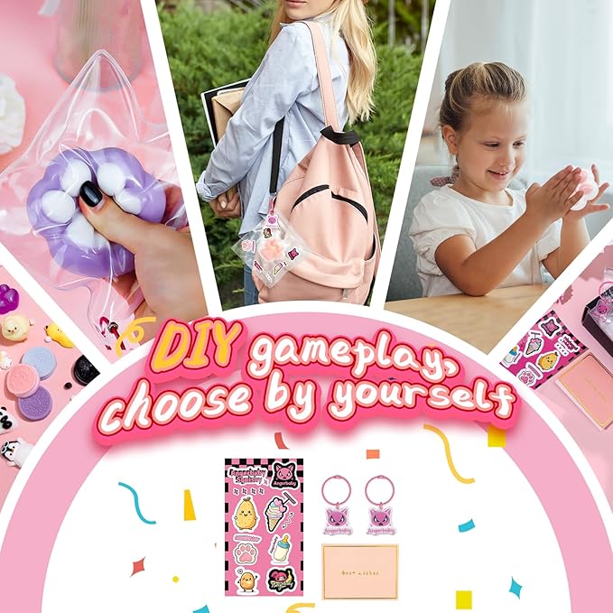 Taba Squishy Paw Gift Box, Cat Paw Squeeze Toys, Handmade Cute FuFu Squishies, Sticky Squishy Cat Paw Fur Ball, Kitty Paw Stress Relieving Fur Toys, YoYo Funny Fidget Toys for Gift, Kids-Purple&White