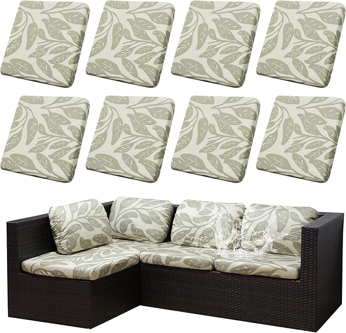 8Pcs Stretch Patio Cushion Covers Outdoor Cushion Cover, Jacquard Stretch Cushion Covers, Cover Replacement, Outdoor Sofa Covers, Washable Furniture Couch Cushion Cover (Hummingbird)