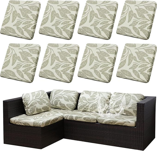 8Pcs Stretch Patio Cushion Covers Outdoor Cushion Cover, Jacquard Stretch Cushion Covers, Cover Replacement, Outdoor Sofa Covers, Washable Furniture Couch Cushion Cover (Hummingbird)