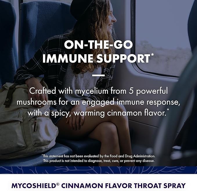 Host Defense MycoShield Throat Spray - Immune Health Support - Dietary Mushroom Supplement with Chaga, Reishi, Turkey Tail & More - On-The-Go Immune Support - Cinnamon Flavor, 1 fl oz (71 Servings)*