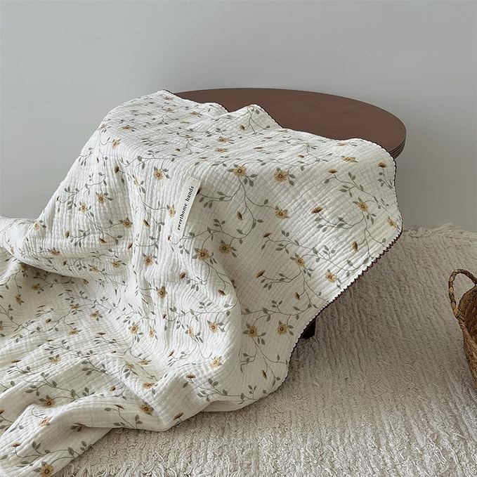 BuLuTu 4 Layers Sunflower Pattern Muslin Kids Blanket for Summer,Cotton Baby Crib Nursery Throw Blanket Cradle Thin Quilt for Boys,Girls,Toddler,Soft,Breathable, Lightweight,47x51 inches