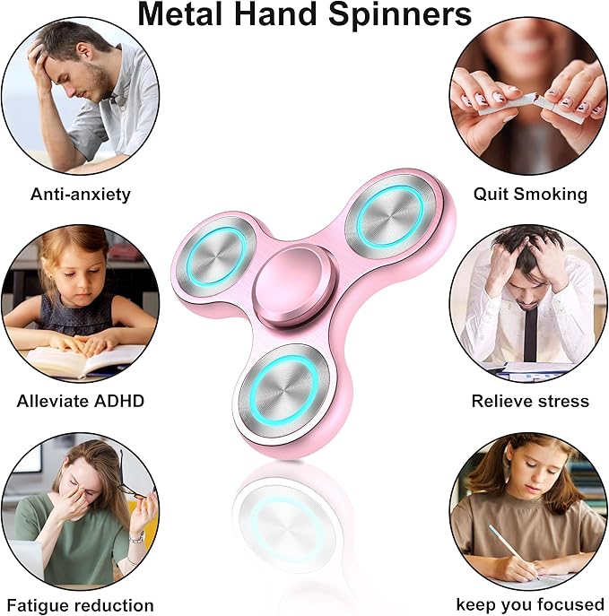 Fidget Spinners Toy, Metal Stainless Steel Bearing High Speed 4-8 Min Spins, EDC ADHD Stress Anxiety Relieves Fidgets Finger Toys, Spinner Toys for Kids and Adults