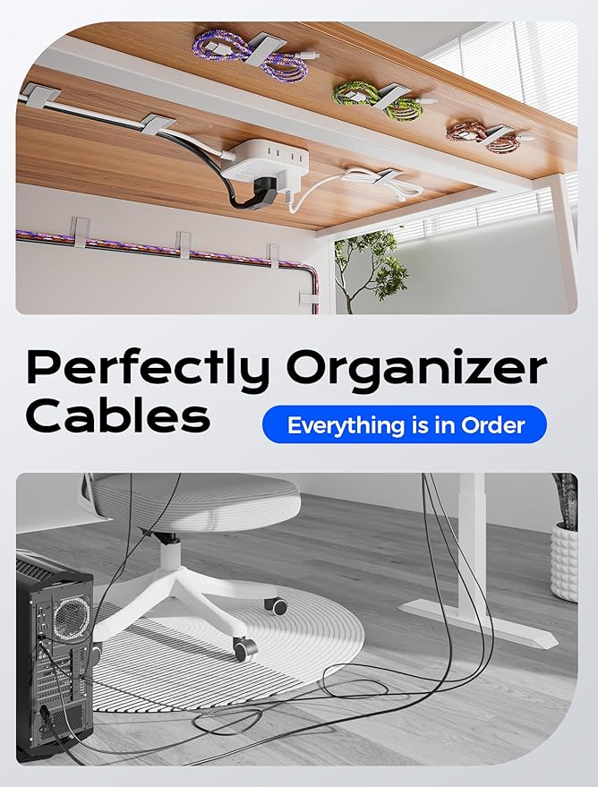 100pcs Hook and Loop Cable Ties, gliship Adhesive Wire Management, Adjustable Cable Straps Cord Wrappers Keeper Cord Holder, Sticky-Back Cord Organizer for Kitchen Appliances at Office, Home - White