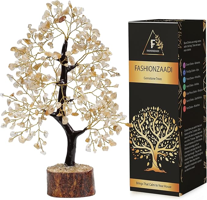 FASHIONZAADI Crystal Tree Gifts for Women, Chakra Healing Citrine Crystals Handmade Tree of Life for Home and Office Desk Decoration, Reiki Healing, Good Luck, Positive Energy, Money, Birthday Gifts