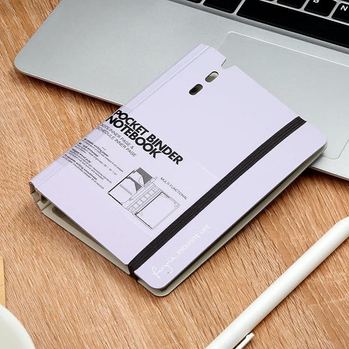 CAGIE A7 Binder 6 Ring Notebook with Dividers Refillable Planner Binder with Pockets, Refill Paper Include Planning Square Ruled and Dotted Pages, 4.13 x 5.71 In, (Light Purple, A7 Hourly&Dot Page)